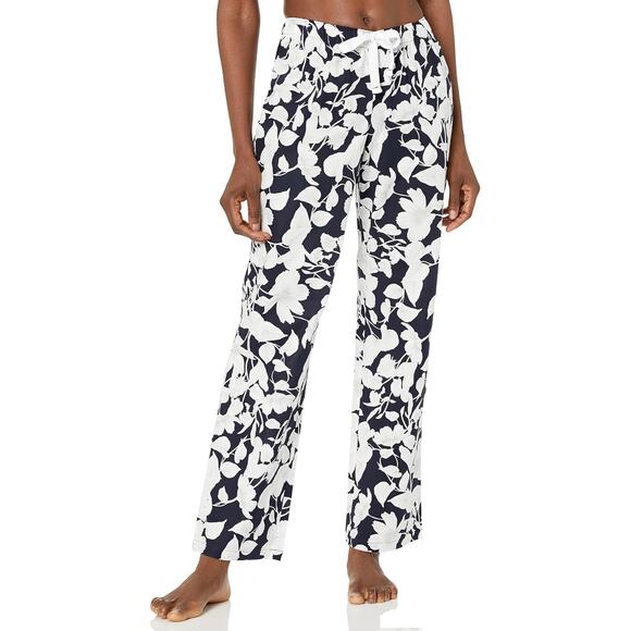 New Women’s Poplin Floral Print Wide Leg Pajama Sleep Pants Size L - Picture 1 of 4